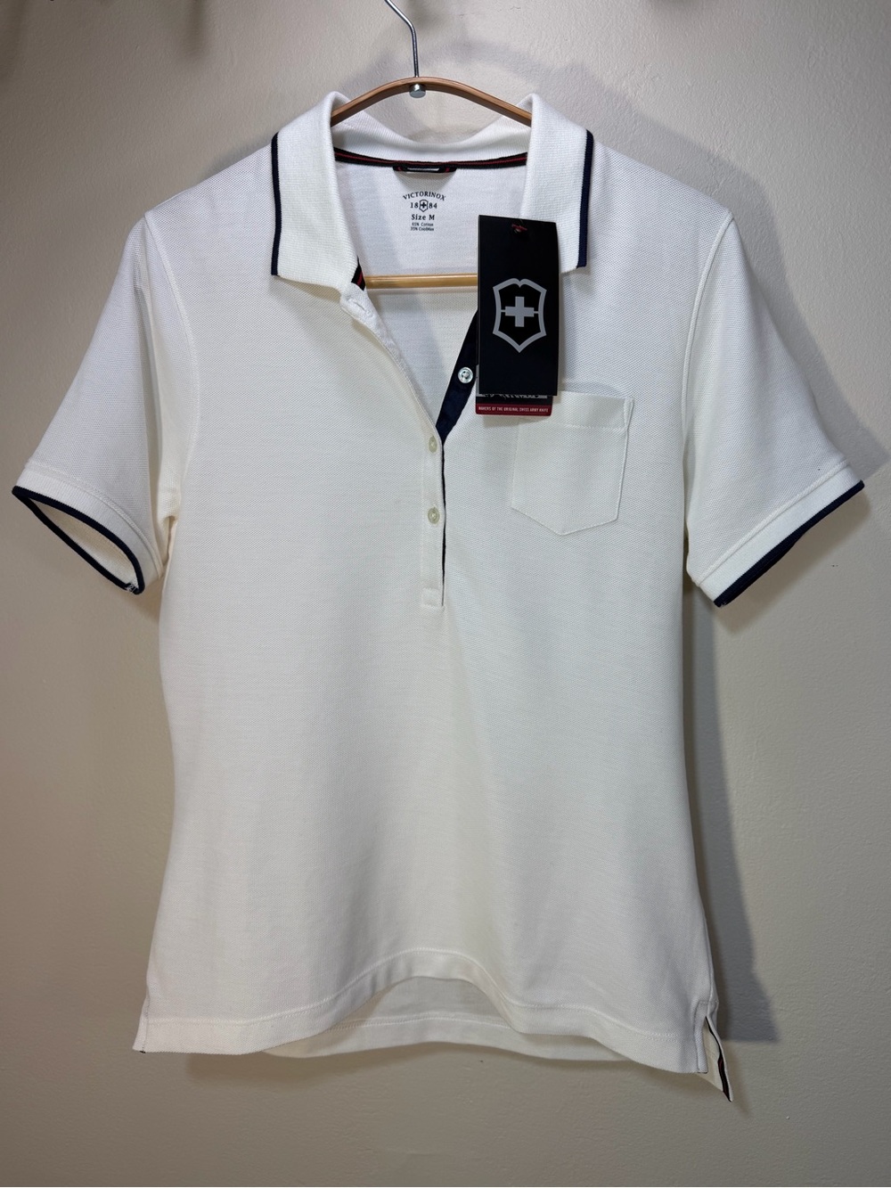 Victorinox Swiss Alp White Polo with Navy and Red Accents